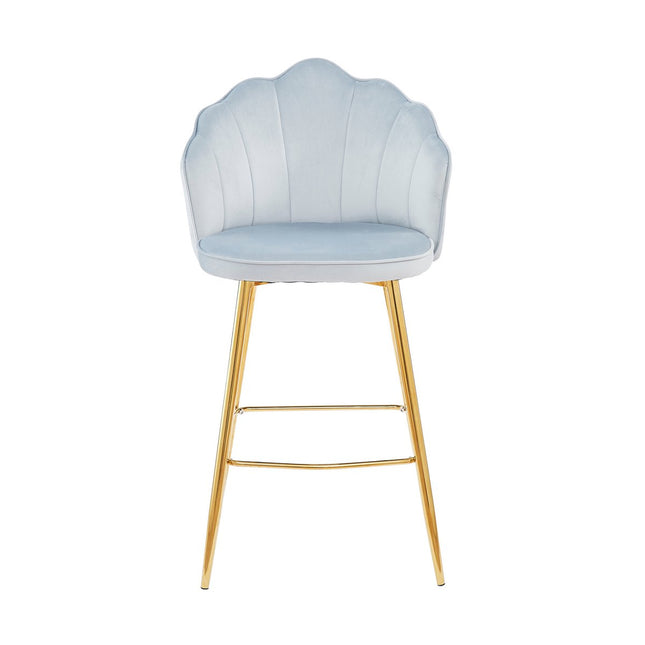 Set of 2 bar stools with shell design in light gray velvet