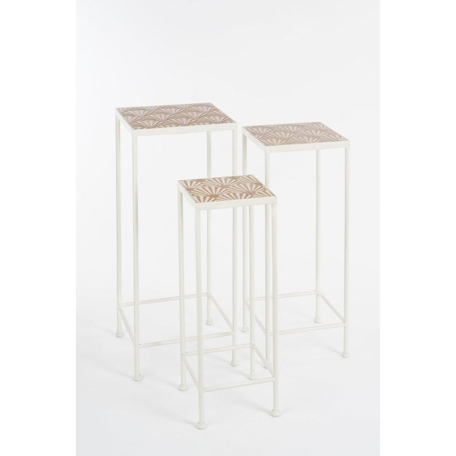 Odile Outdoor Side Table - Set of 3 - L28 x W28 x H67 cm - Metal - Brown, White