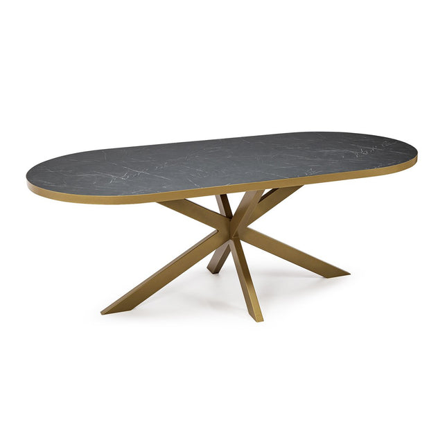 Stalux Flat oval dining table 'Noud' 240 x 100, color gold / black marble