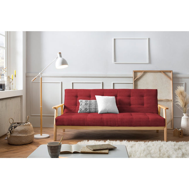Sofa bed in Scandinavian textured fabric, crimson