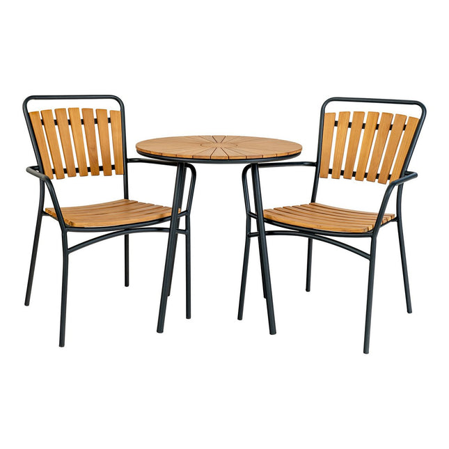 Cleveland Café Table - Café Table, teak table top, natural, black legs, ø70x74 cm
