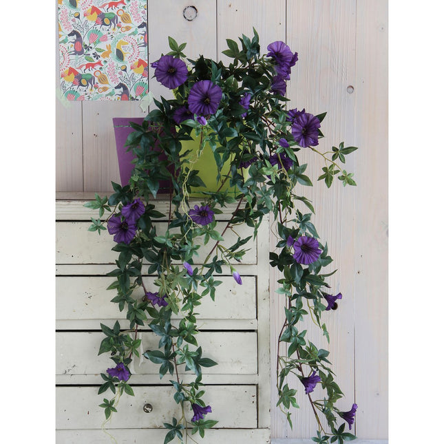 Petunia Artificial Hanging Plant in Stan Flowerpot - L25 x W45 x H50 cm - Dark Purple