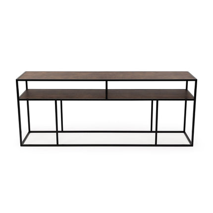 Stalux Side-table 'Teun' 200cm, kleur zwart / lederlook bruin