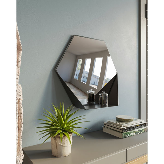 Gorillz Hive Wall Mirror with Shelf - Hexagon Mirror - 60 x 52 cm - Industrial Black