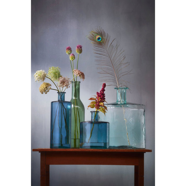 Guan Bottle Vase - H26 x Ø21 cm - Recycled Glass - Blue