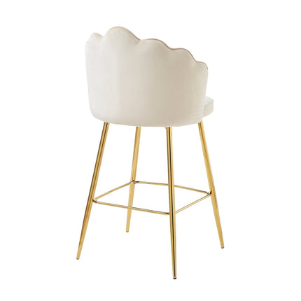 Set of 2 bar stools with shell design in beige velvet