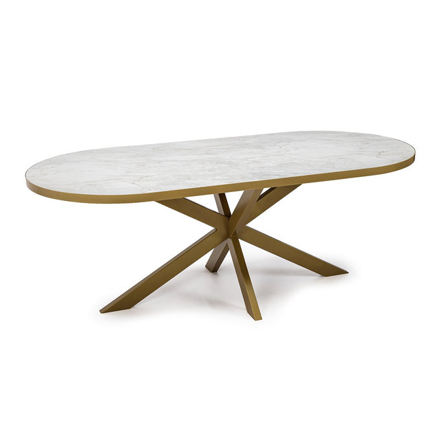 Stalux Flat oval dining table 'Noud' 210 x 100, color gold / white marble