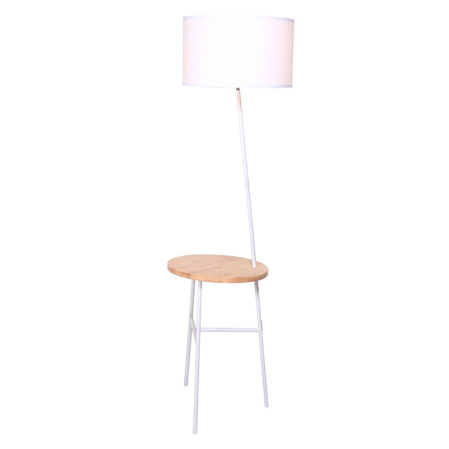 Floor lamp with wooden tray