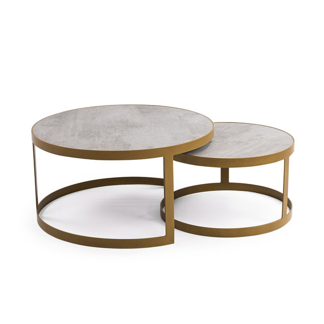 Stalux Coffee table set 'Saar' around 80 and 60cm, color gold / concrete