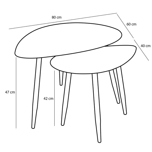 Side table - Set of 2 - L80 x W60 x H47 cm - Metal - Black