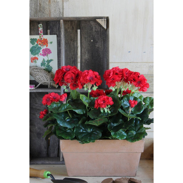 Artificial Geranium plant in Balcony box - L29 x W13 x H40 cm - Red