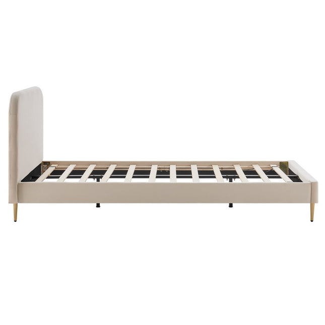 Upholstered bed with beige velvet cover 90x200 cm