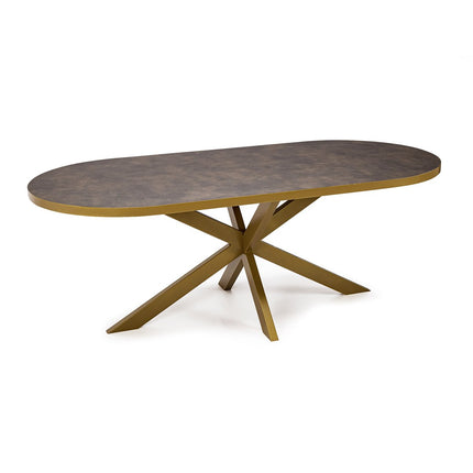 Stalux Flat oval dining table 'Noud' 180 x 100, color gold / brown leather look