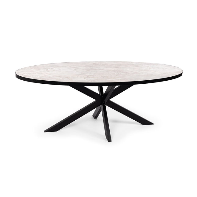 Stalux Oval dining table 'Mees' 240 x 110cm, color black / white marble