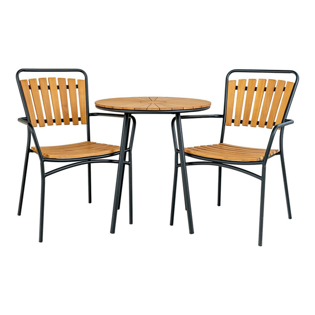 Cleveland Café Table - Café Table, teak table top, natural, black legs, ø70x74 cm