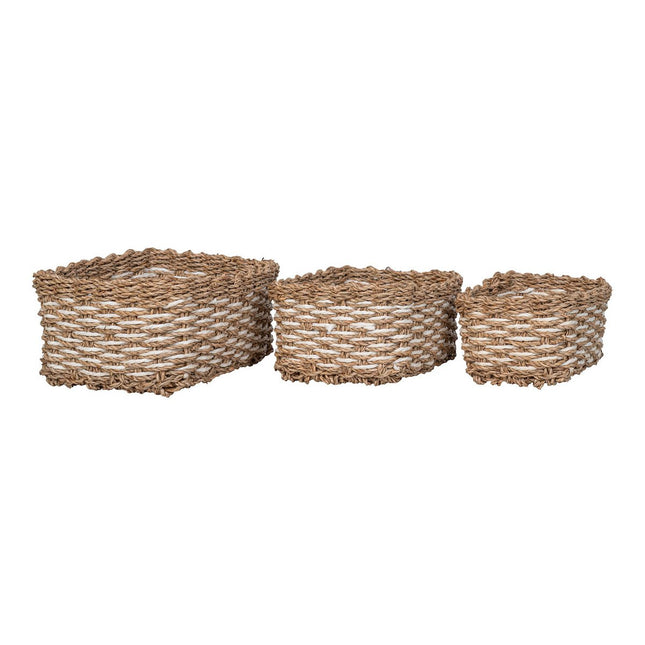 Pala Basket - Basket, seagrass/paper, natural/white, set of 3