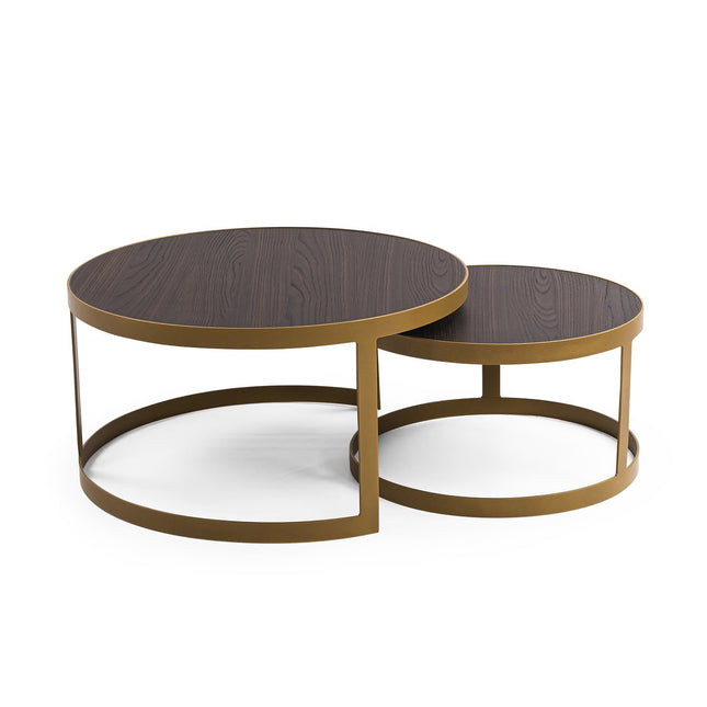 Stalux Coffee table set 'Saar' around 80 and 60cm, color gold / brown wood