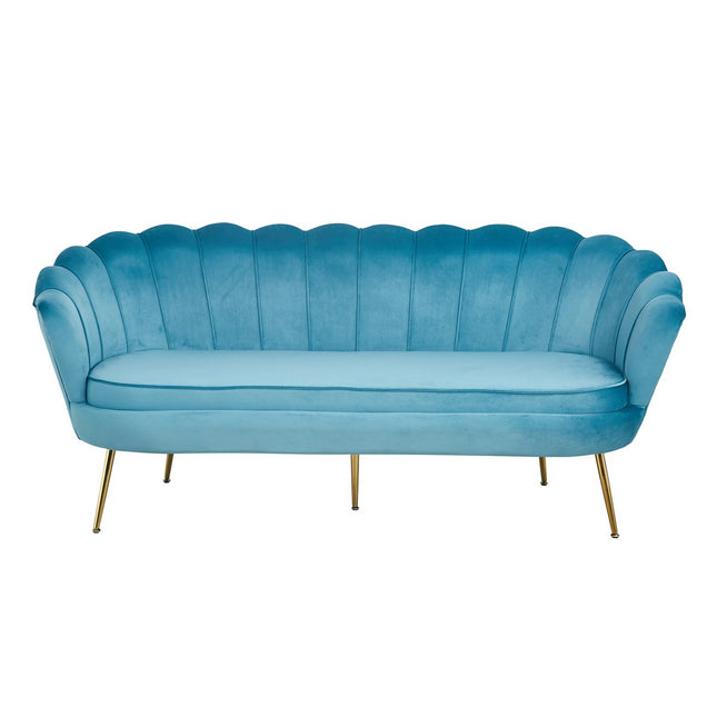 Shell sofa 3 seater in velvet blue