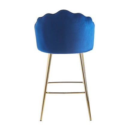 Set of 2 shell design bar stools in dark blue velvet