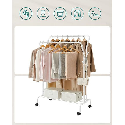 Clothes rod Clothes rack Double clothes hanging rail with wheels 103.5 cm clothes storage white