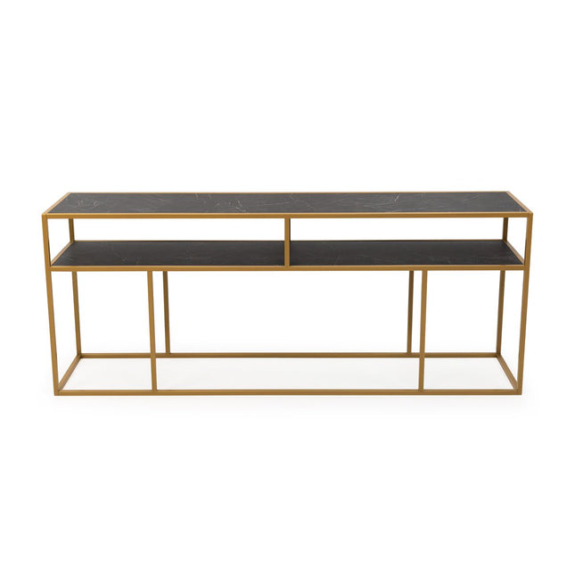 Stalux Side-table 'Teun' 200cm, color gold / black marble