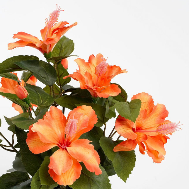 Artificial Hibiscus Plant in Flower Pot Stan - H40 x Ø30 cm - Orange