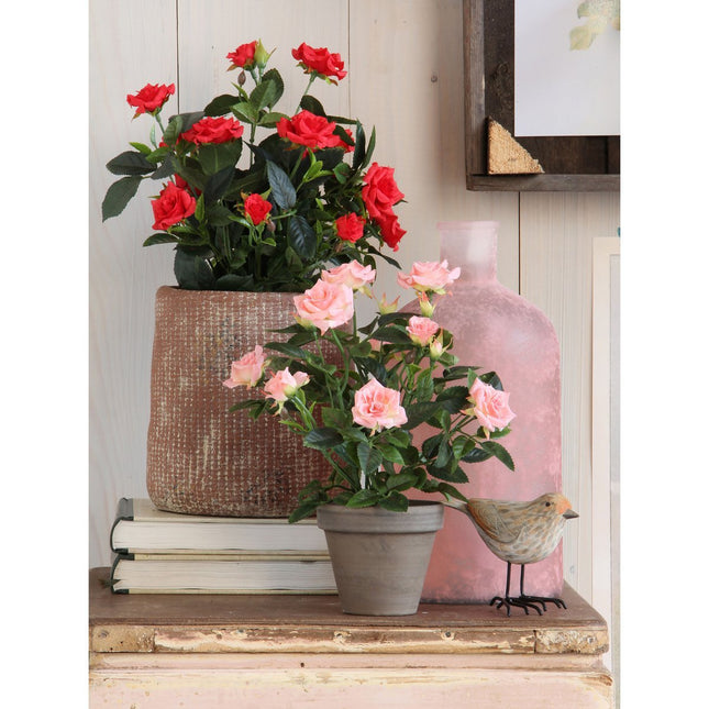 Artificial rose bush plant in flower pot Stan - H33 x Ø25 cm - Red