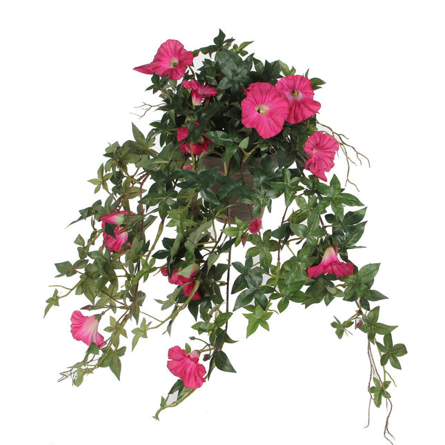 Artificial Petunia Hanging Plant in Stan Flower Pot - L25 x W45 x H50 cm - Dark Pink