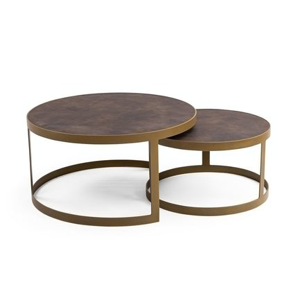 Stalux Coffee table set 'Saar' around 80 and 60cm, color gold / brown leather look