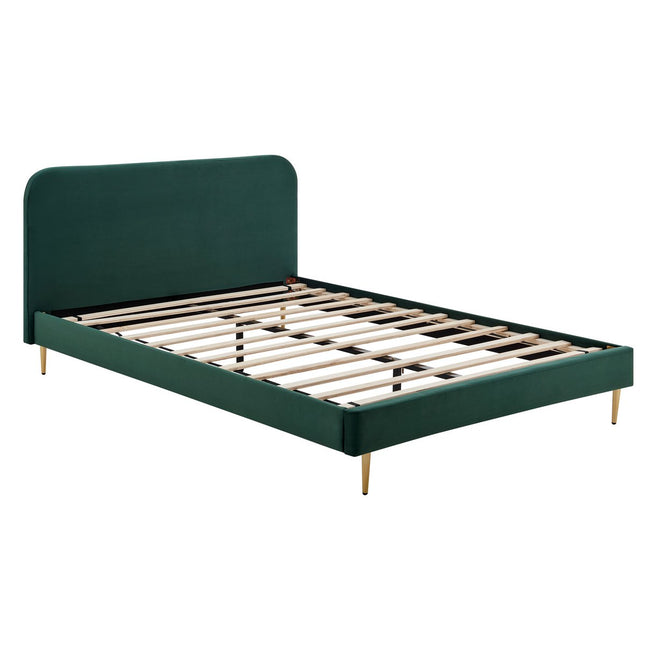 Upholstered bed with velvet cover green 140x200 cm