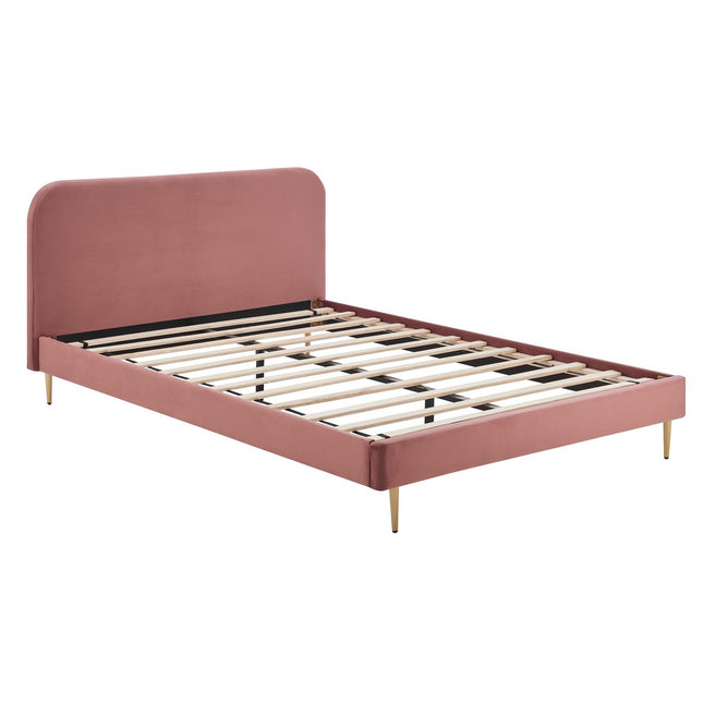 Gestoffeerd bed met roze fluwelen hoes 140x200 cm