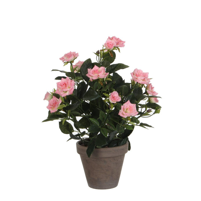 Artificial rose bush plant in flower pot Stan - H33 x Ø25 cm - Pink