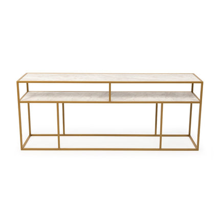 Stalux Side-table 'Teun' 200cm, color gold / white marble