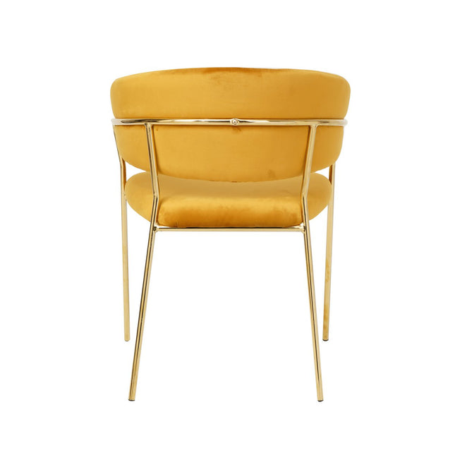 Gele fluwelen stoel met gewatteerde rugleuning