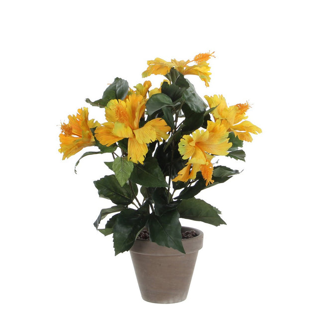 Artificial Hibiscus Plant in Flower Pot Stan - H40 x Ø30 cm - Yellow