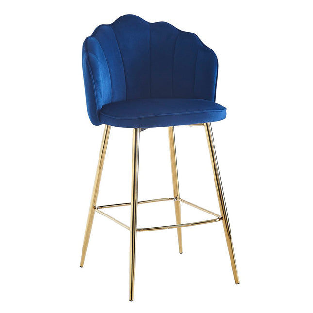 Set of 2 shell design bar stools in dark blue velvet