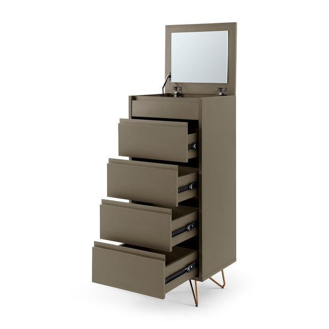 High chest of drawers with 4 drawers and 1 compartment, including mirror