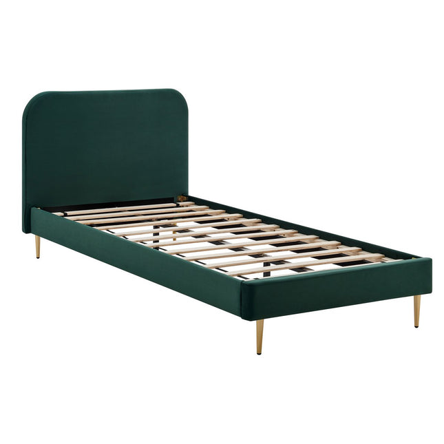 Upholstered bed with velvet cover green 90x200 cm