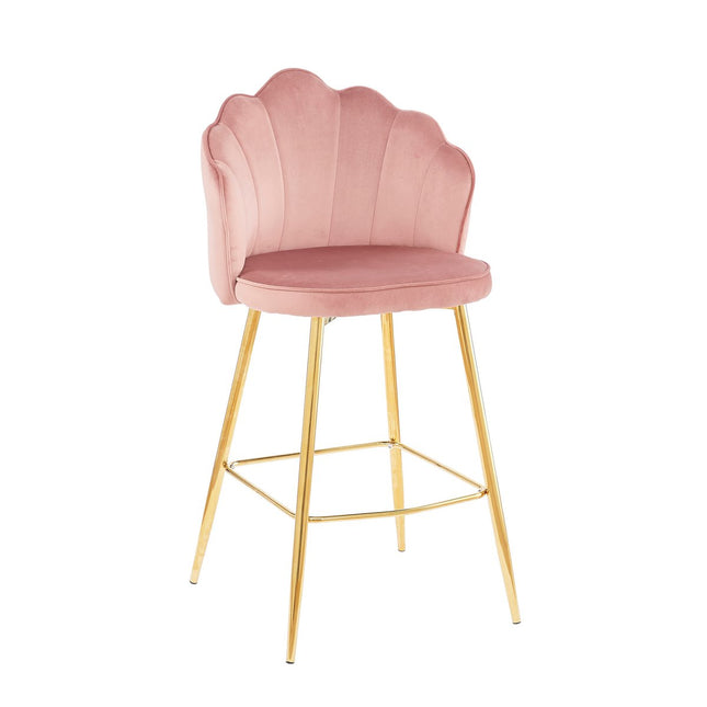 Set of 2 bar stools with shell design in pink velvet