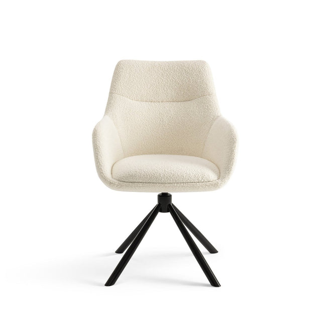 Swivel dining room chair Olivia with armrest Creme Boucle