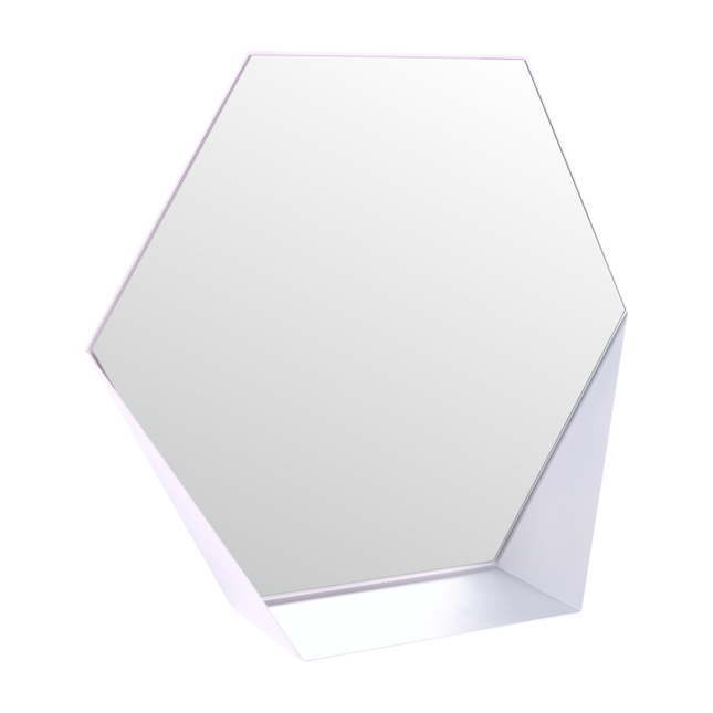 Gorillz Hive Wall Mirror with Shelf - Hexagon Mirror - 60 x 52 cm - Industrial White