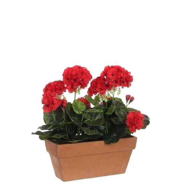 Geranium Kunstplant in Balkonbak - L29 x B13 x H40 cm - Rood