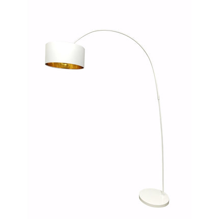 Arc lamp with white fabric shade