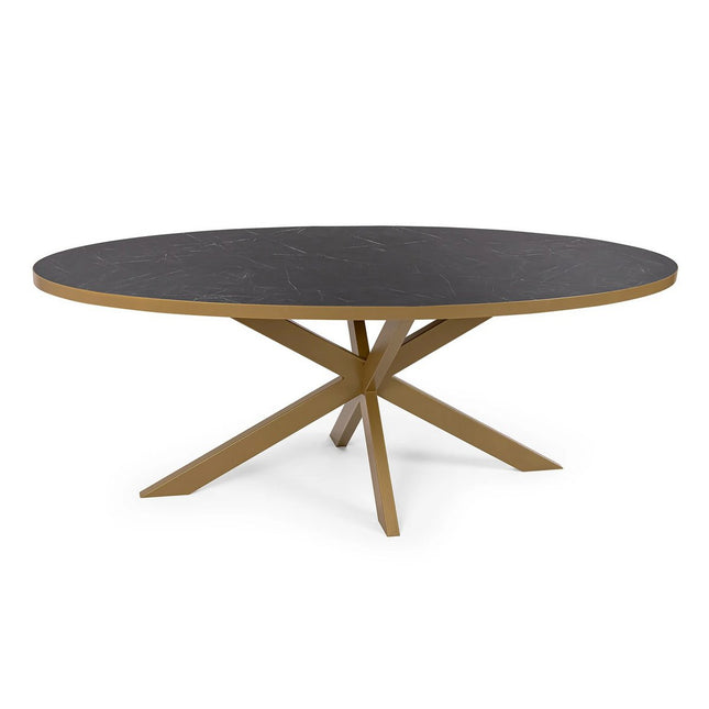 Stalux Oval dining table 'Mees' 210 x 100cm, color gold / black marble