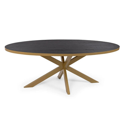 Stalux Oval dining table 'Mees' 210 x 100cm, color gold / black oak