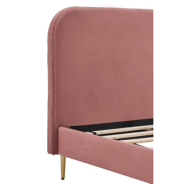 Upholstered bed with pink velvet cover 90x200 cm