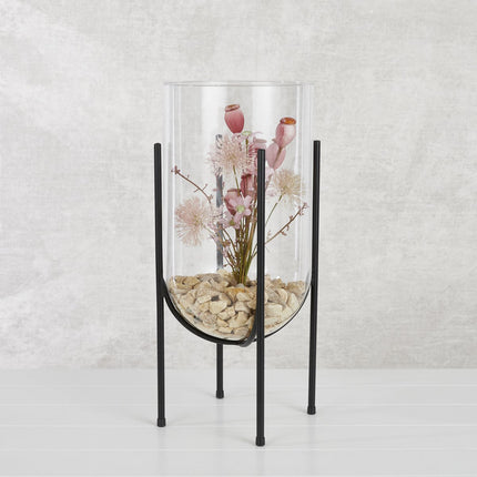 Jamey Vase on Stand - H49.5 x Ø23.5 cm - Transparent, Black