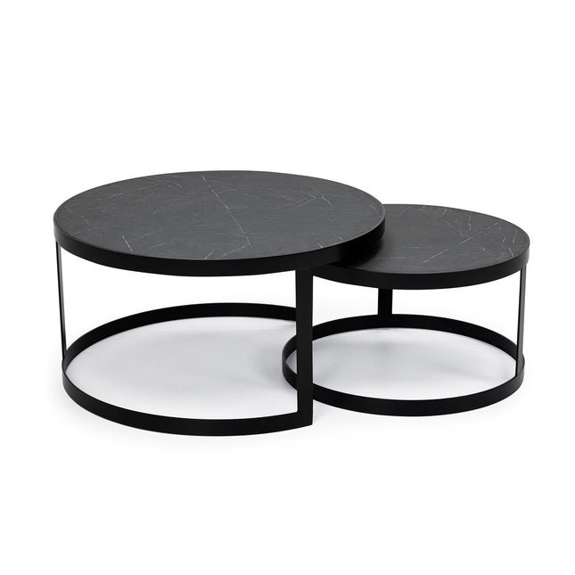 Stalux Coffee table set 'Saar' around 80 and 60cm, color black / black marble