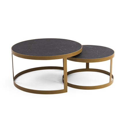 Stalux Coffee table set 'Saar' around 80 and 60cm, color gold / black marble