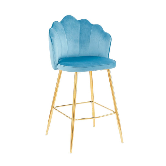 Set of 2 bar stools with shell design in blue velvet
